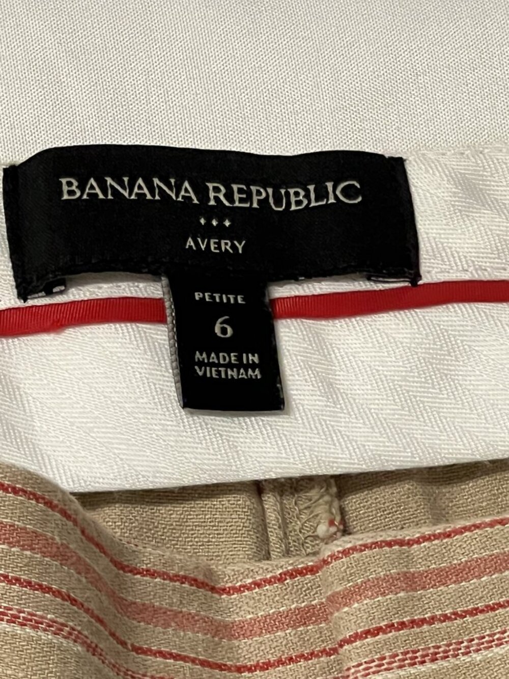 Banana Republic Avery Petite 6P Linen Blend Cropped Pants Tan Red Stripe Belt - Picture 4 of 8